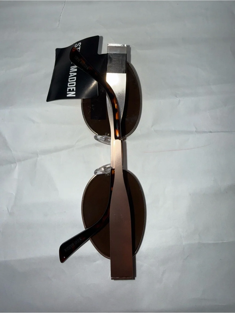 NWT Steve Madden Mystic Oval Sunglasses Gold Frame Brown Lens Retro Y2K